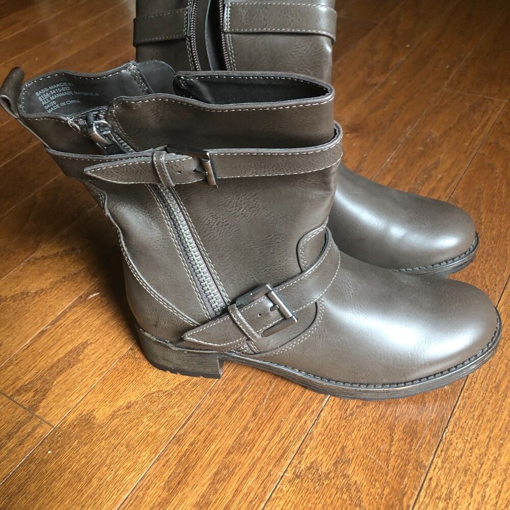 Bass Womens Moto Biker‎ Boots Size 8M Green Faux Leather Grunge Gorpcore Camp